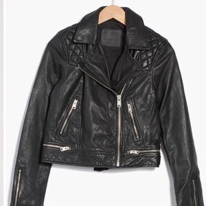 All Saints Quilted Black Leather Jacket